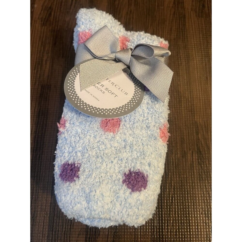 Charter Club Women's Soft Fuzzy Butter Socks Polka Dots 9-11 Fits Shoe Size 6-10